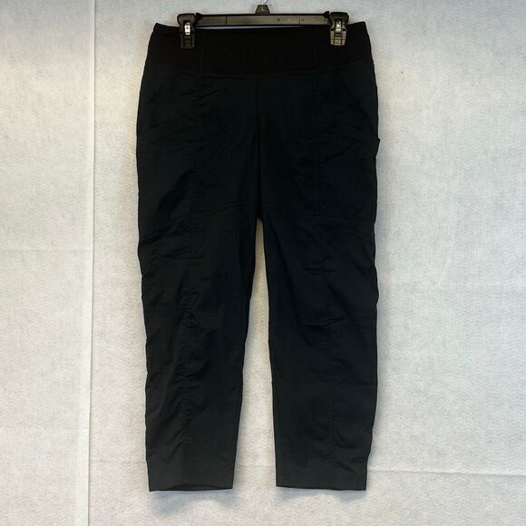 NWT PRANA Pants Women's Small Black Nylon Stretch Ruched Pull On Koen Capri - Picture 1 of 14